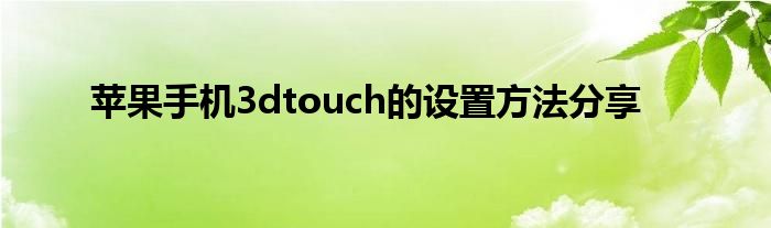 苹果手机3dtouch的设置方法分享