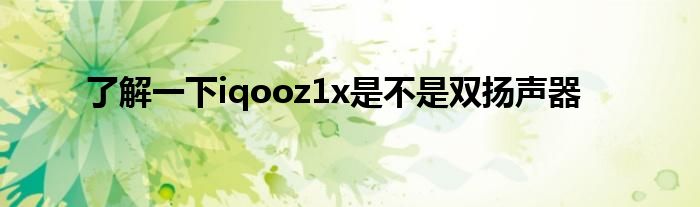 了解一下iqooz1x是不是双扬声器