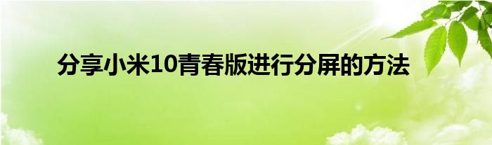 分享小米10青春版进行分屏的方法