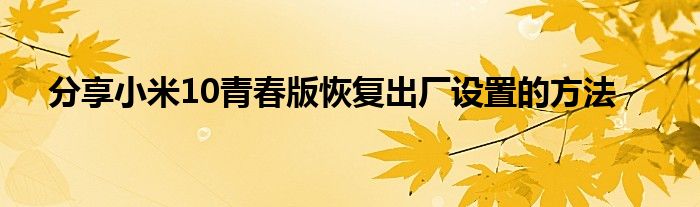 分享小米10青春版恢复出厂设置的方法