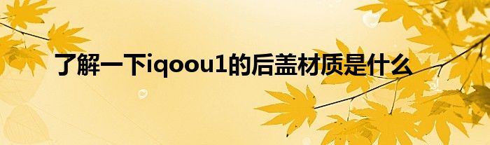 了解一下iqoou1的后盖材质是什么