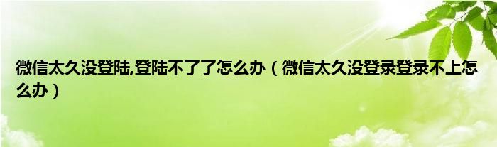 微信太久没登陆,登陆不了了怎么办（微信太久没登录登录不上怎么办）