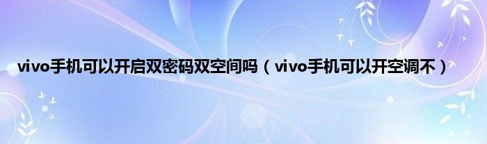 vivo手机可以开启双密码双空间吗（vivo手机可以开空调不）