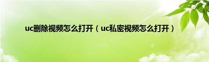 uc删除视频怎么打开（uc私密视频怎么打开）