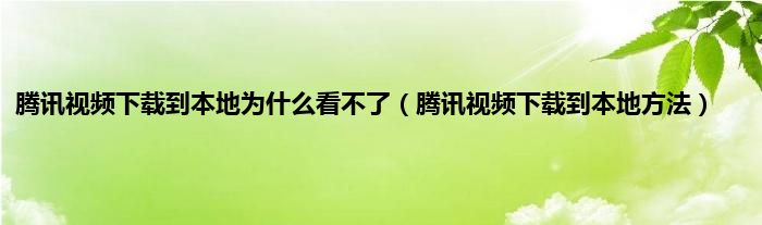 腾讯视频下载到本地为什么看不了（腾讯视频下载到本地方法）