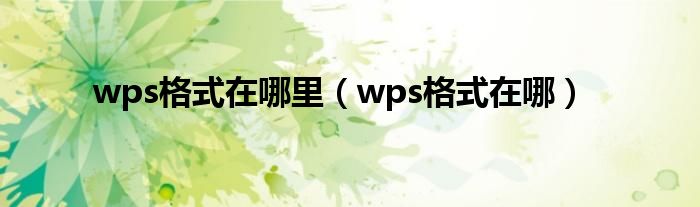 wps格式在哪里（wps格式在哪）