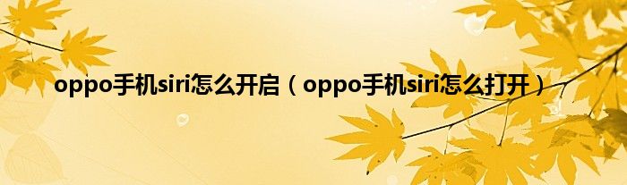 oppo手机siri怎么开启（oppo手机siri怎么打开）