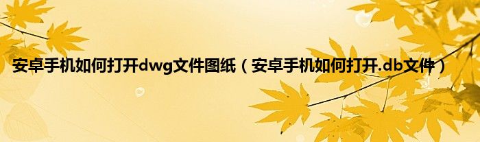 安卓手机如何打开dwg文件图纸（安卓手机如何打开.db文件）