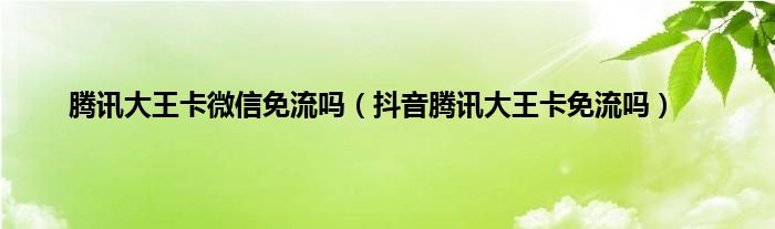 腾讯大王卡微信免流吗（抖音腾讯大王卡免流吗）