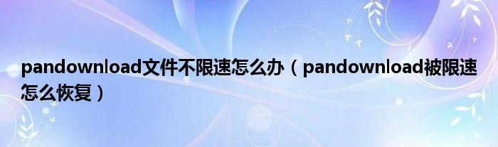 pandownload文件不限速怎么办（pandownload被限速怎么恢复）