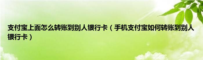 支付宝上面怎么转账到别人银行卡（手机支付宝如何转账到别人银行卡）