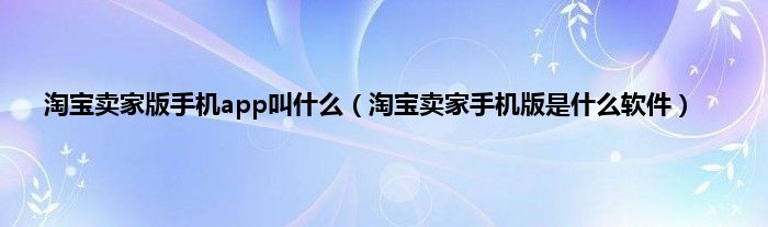 淘宝卖家版手机app叫什么（淘宝卖家手机版是什么软件）