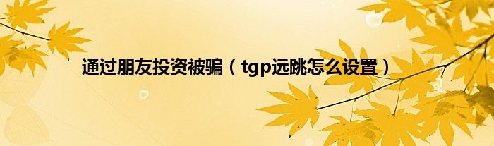 通过朋友投资被骗（tgp远跳怎么设置）