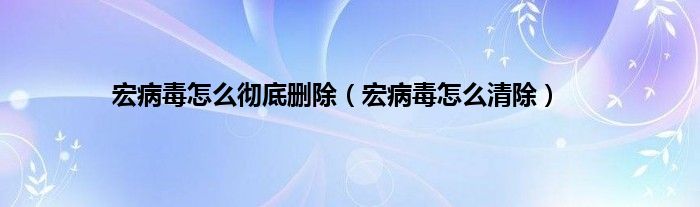 宏病毒怎么彻底删除（宏病毒怎么清除）