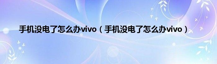 手机没电了怎么办vivo（手机没电了怎么办vivo）