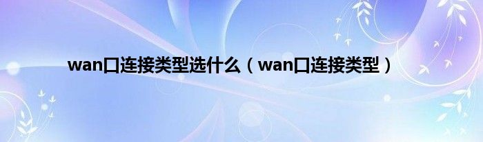 wan口连接类型选什么（wan口连接类型）