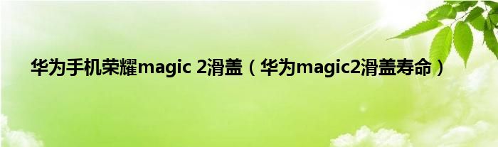 华为手机荣耀magic 2滑盖（华为magic2滑盖寿命）