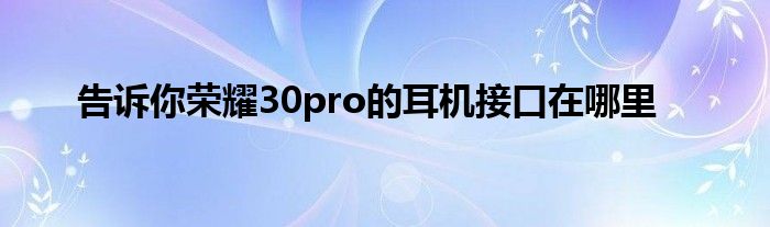 告诉你荣耀30pro的耳机接口在哪里