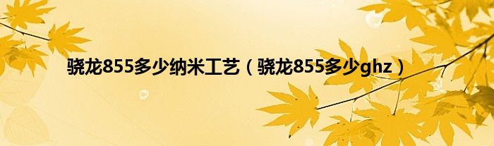 骁龙855多少纳米工艺（骁龙855多少ghz）