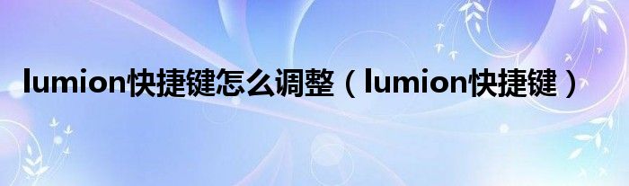 lumion快捷键怎么调整（lumion快捷键）