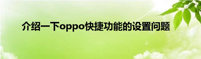 介绍一下oppo快捷功能的设置问题