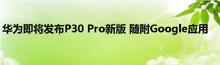 华为即将发布P30 Pro新版 随附Google应用