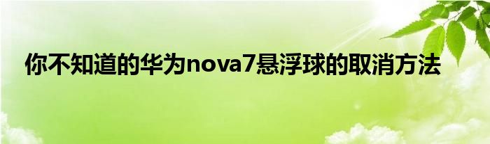 你不知道的华为nova7悬浮球的取消方法