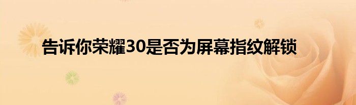 告诉你荣耀30是否为屏幕指纹解锁