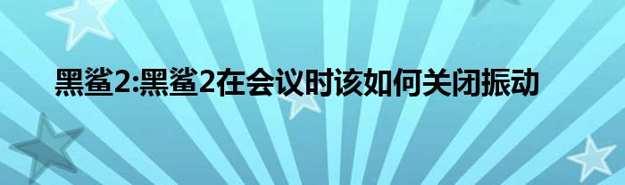 黑鲨2:黑鲨2在会议时该如何关闭振动