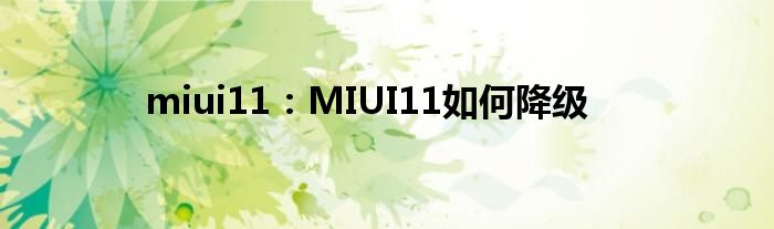 miui11：MIUI11如何降级