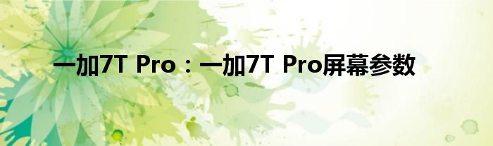 一加7T Pro：一加7T Pro屏幕参数