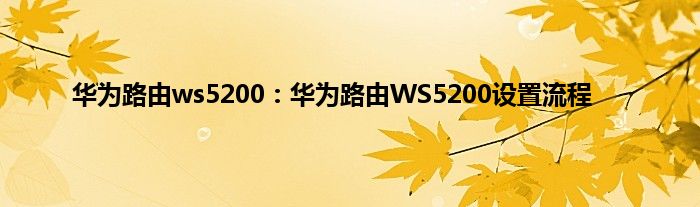 华为路由ws5200：华为路由WS5200设置流程