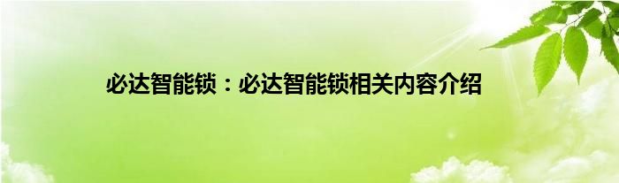 必达智能锁：必达智能锁相关内容介绍