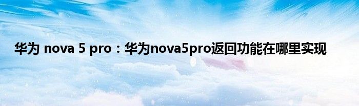 华为 nova 5 pro：华为nova5pro返回功能在哪里实现