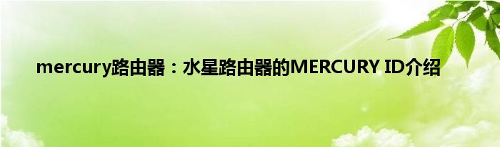 mercury路由器：水星路由器的MERCURY ID介绍