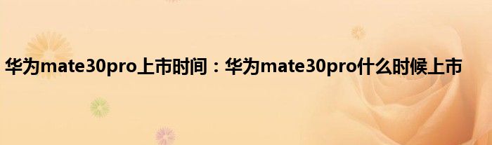 华为mate30pro上市时间：华为mate30pro什么时候上市