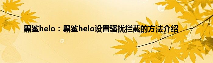 黑鲨helo：黑鲨helo设置骚扰拦截的方法介绍