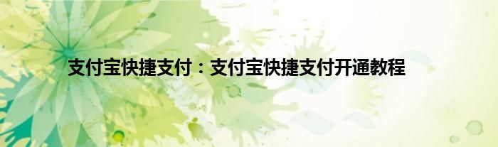 支付宝快捷支付：支付宝快捷支付开通教程