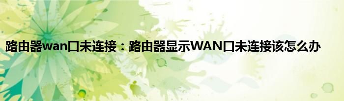 路由器wan口未连接：路由器显示WAN口未连接该怎么办