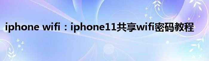 iphone wifi：iphone11共享wifi密码教程