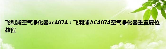 飞利浦空气净化器ac4074：飞利浦AC4074空气净化器重置复位教程