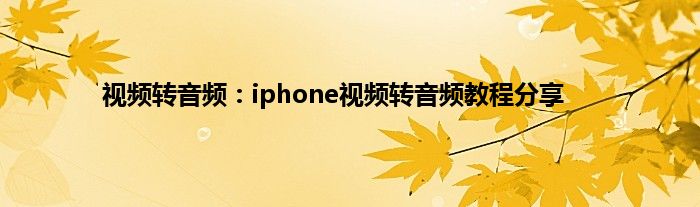 视频转音频：iphone视频转音频教程分享