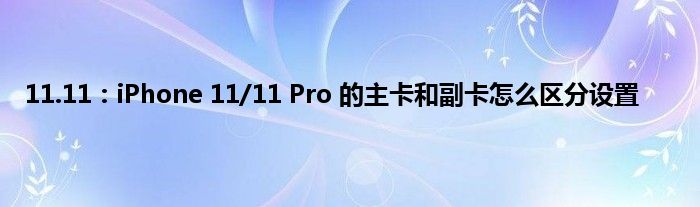 11.11：iPhone 11/11 Pro 的主卡和副卡怎么区分设置