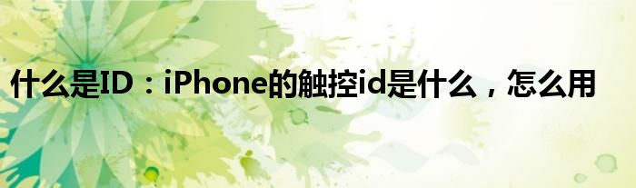 什么是ID：iPhone的触控id是什么，怎么用