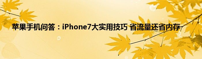 苹果手机问答：iPhone7大实用技巧 省流量还省内存