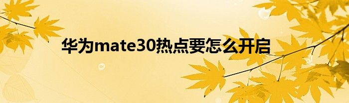 华为mate30热点要怎么开启