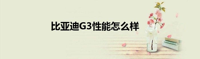 比亚迪G3性能怎么样