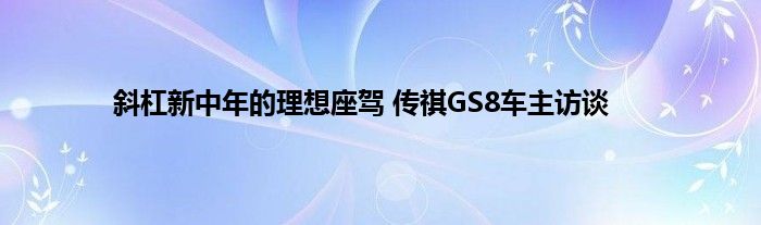 斜杠新中年的理想座驾 传祺GS8车主访谈