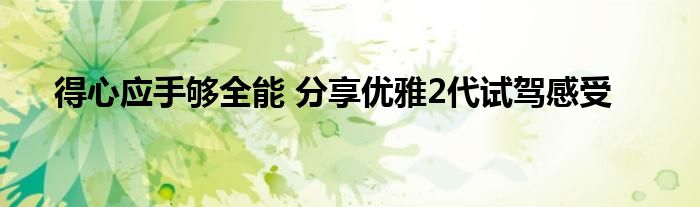 得心应手够全能 分享优雅2代试驾感受