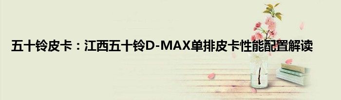 五十铃皮卡：江西五十铃D-MAX单排皮卡性能配置解读